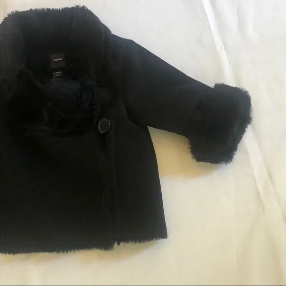 Baby Gap Black Coat with Faux Fur Girls 12-18 Months - Picture 3 of 10